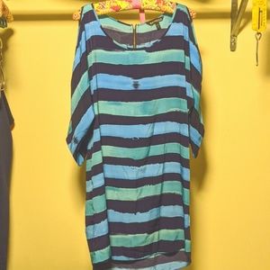 Express watercolor open shoulder dress